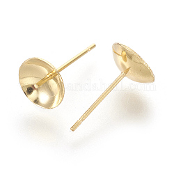 Accessoires de puces d'oreilles en 304 acier inoxydable, pour la moitié de perles percées, plat rond, or, 14~14.5x8mm, pin: 0.7 mm