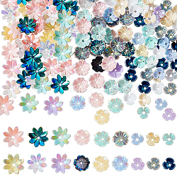 Arricraft 150 Stück 3 Stil undurchsichtige Harzperlenkappen, ab Farbe plattiert, Blume, Mischfarbe, 6~9.5x6.5~9.5x2.5 mm, Bohrung: 1 mm, 50pcs / style