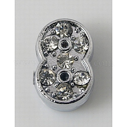 Platinum Alloy Rhinestone Number Slide Charms, Number 8, 11~12x4.5~7.5x5mm, Hole: 7x1mm