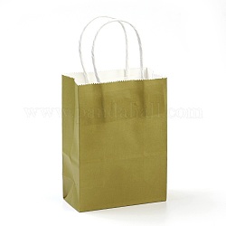 Мешки из крафт-бумаги, подарочные пакеты, сумки для покупок, с ручками из бумажного шпагата, прямоугольные, оливковый, 27x21x11 см