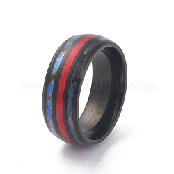 Placage ionique (ip) 304 anneau de manchette en coquille de paua en acier inoxydable pour femme, anneaux ouverts à large bande opale, rouge, 8mm, diamètre intérieur: taille américaine 7 1/4 (17.5 mm)