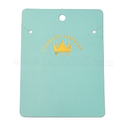 Rectangle Paper Necklace Display Cards with Hanging Hole, Crown Print Jewelry Display Card for Necklace Storage, Aqua, 9.8x7.2x0.05cm, Hole: 6mm and 3mm