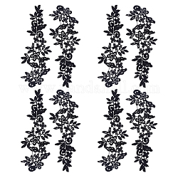 Polyester-Stickerei-Spitzenapplikationspatch, Basteln Dekoration nähen, Blume, Schwarz, 90x250x1.5 mm