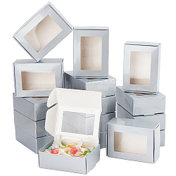 Boîte d'expédition en papier cartonné, boîte pliante postale avec fenêtre visible, rectangle, gris clair, 6.2x8.7x3.2 cm
