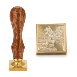 Messing Retro Wachs Siegelstempel, mit Holzgriff für DIY-Kartenherstellung nach der Dekoration, Wort, Blumenmuster, 90x25x25 mm