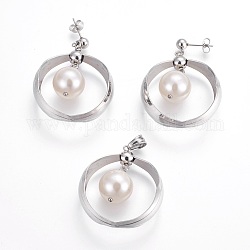 Kits de bijoux en 304 acier inoxydable, boucles d'oreilles pendantes, avec perles de nacre acrylique, ring avec rond, couleur inoxydable, 39x34x14 mm, trou: 5x6 mm, 48x34 mm, broches: 0.8 mm