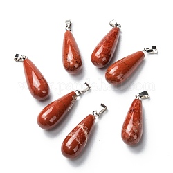Pendentifs de jaspe rouge naturel, avec les accessoires en laiton de platine, larme, 26.5~29x10mm, Trou: 2.5~3.5x4~6mm
