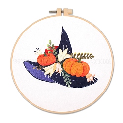 Halloween Themed DIY Embroidery Sets, Including Imitation Bamboo Embroidery Frame, Iron Pins, Embroidered Cloth, Cotton Colorful Embroidery Threads, Halloween Themed Pattern, 30x30x0.05cm