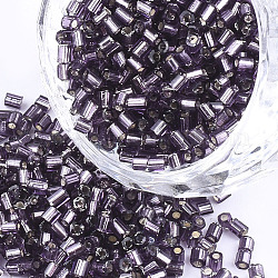 Grado a perline di semi di vetro, esagono (due tagli), argento rivestito, blu ardesia, 1.5~2.5x1.5~2mm, Foro: 0.8 mm, circa 2100pcs/scatola, 450 g / borsa