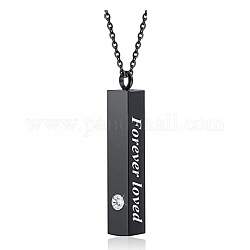 Cuboid with Word Forever Loved Urn Ashes Pendant Necklace with Rhinestone, 201 Stainless Steel Pet Memorial Jewelry for Men Women, Electrophoresis Black, 19.6 inch(50cm)