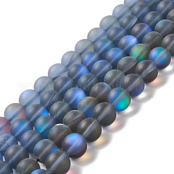 Synthetic Moonstone Beads Strands, Frosted, Round, Prussian Blue, 10mm, Hole: 1mm, about 38~40pcs/strand, 14.96''~15.16''(38~38.5cm)