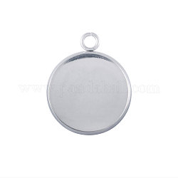 304 Stainless Steel Pendant Cabochon Settings, Plain Edge Bezel Cups, Flat Round, Stainless Steel Color, Tray: 25mm, 32x27x2mm, Hole: 3mm