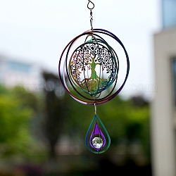 Moulin à vent en métal 3d, perles de verre, Pour décoration suspendue de jardin de cour extérieure, couleur arc en ciel, arbre de la vie, 150mm