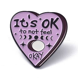 It's Ok to Not Feel Enamel Pin, Moon & Star Heart Alloy Enamel Brooch for Backpacks Clothes Bags, Electrophoresis Black, Lilac, 27x27x10.5mm