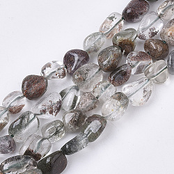 Quartz de lodolite vert naturel / brins de perles de quartz de jardin, pépites, pierre roulée, 5~11x5~8x3~6mm, Trou: 0.8mm, environ: 52~56 perle / Chapelet, 15.94 pouce (40.5 cm)