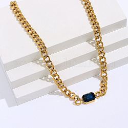 Collar con colgante rectangular de circonita cúbica, con cadenas de eslabones cubanos de acero inoxidable dorado, azul de Prusia, 18.90 pulgada (48 cm)