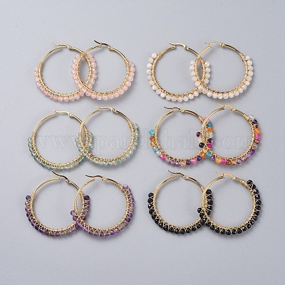 ビーズ付 フープ ピアス リングピアス ステンレス ゴールド たわい A048