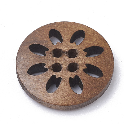 20 Bottoni In Legno Naturale 4 Fori, Colore Caffè - Multimisura 10-25mm, Per Cucito E Scrapbooking