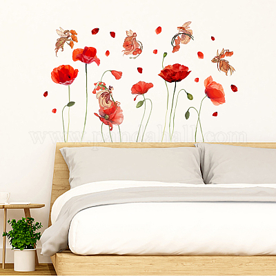 Superdant fiori rossi adesivi murali acquerello floreale decalcomania della  parete con fata elfo vinile decorazione di