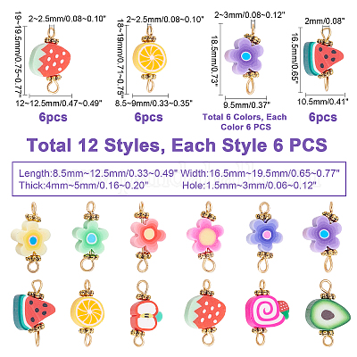 120pc Colorful Fruit Handmade Polymer Clay Charms Flower Dangle Pendants  12~22mm