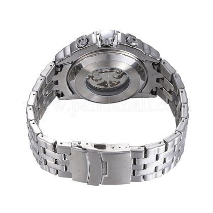 合金の腕時計ヘッド機械式時計  ステンレス製の時計バンド付き  ステンレス鋼色  ブラック  70x22ミリメートル  ウオッチヘッド：55x52x17.5ミリメートル ：ウオッチフェス：34ミリメートル WACH-L044-01B-P-1