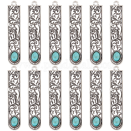 SUNNYCLUE 1 Box 20Pcs Synthetic Turquoise Charms Flower Pattern Bookmark Charms DIY Rectangle Charms for Jewelry Making Tibetan Style Alloy Pendants Carved Charms Earrings Necklace Keychain Supplies FIND-SC0002-91-1