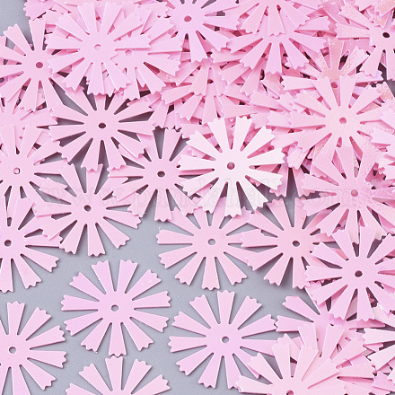 装飾アクセサリー  ポリ塩化ビニールのプラスチック製のスパンコール/スパンコールビーズ  ABカラー  花  ピンク  16x0.2mm  穴：1mm  約10000個/500g PVC-R022-023B-1