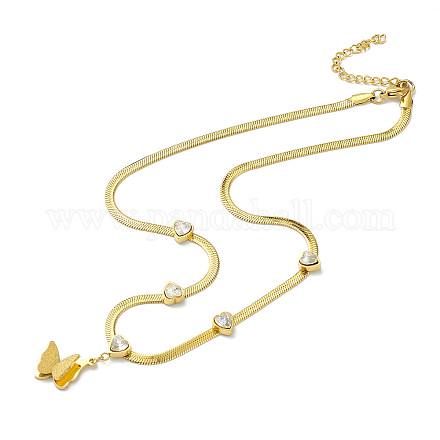 Halskette mit Schmetterlingsanhänger und Strass-Herzperlen NJEW-M199-07G-1