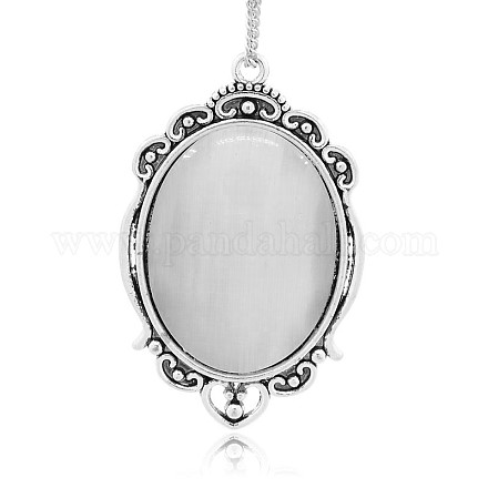 Antique Silver Plated Alloy Cat Eye Oval Big Pendants CE-N005-02-1