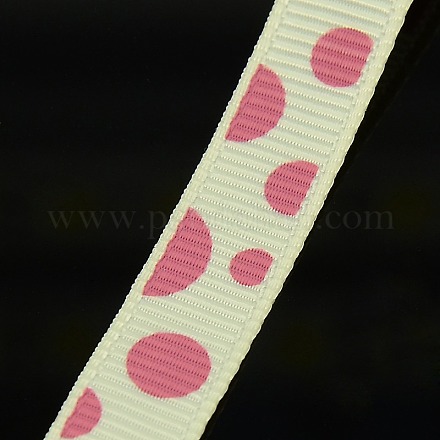 Beige and Pale Violet Red Garment Accessories 3/8 inch(10mm) Dots Printed Grosgrain Ribbon X-SRIB-A010-10mm-04-1