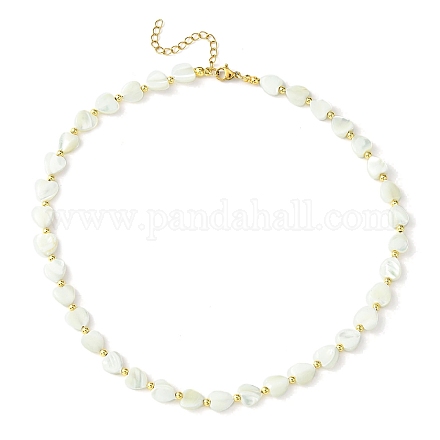 Collane di perline con cuore di conchiglia naturale e lega da donna NJEW-TA00129-1