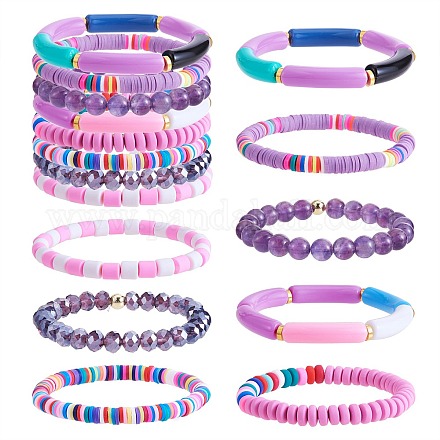 Set di 8 braccialetti elastici con perline di vetro e diaspro imperiale sintetico in 6 stili BJEW-SW00086-03-1