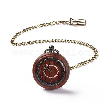 Reloj de bolsillo de madera de ébano con cadena de latón y clips WACH-D017-A12-02AB-1