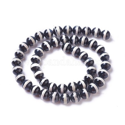 Natürliche tibetische Streifenmuster Dzi Achat Perlen Stränge G-P425-03D-6mm-1