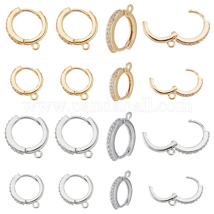 SUPERFINDINGS 16Pcs 2 Sizes Cubic Zirconia Hoop Earrings Brass Hoop Earring Findings Platinum Golden Huggie Hoop Earrings Findings for Jewelry Making FIND-FH0004-02-1