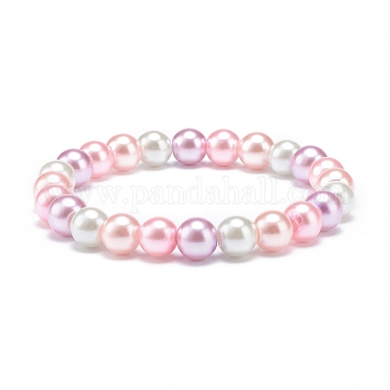 Bracciale elasticizzato da donna con perle tonde di perle di vetro BJEW-JB08606-1