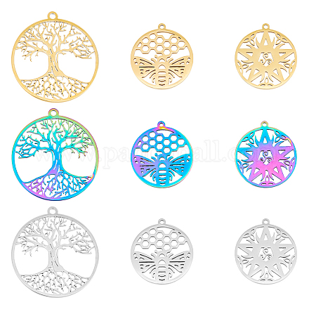 SUPERFINDINGS Hollow Moon Sun Star Pendants 304 Stainless Steel Pendants Rainbow Etched Metal Embellishments for DIY Bracelet Necklace Jewelry Making STAS-FH0001-77-1