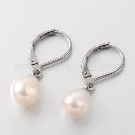 Aretes colgantes con perlas de agua dulce en forma de lágrima EJEW-JE01792-1