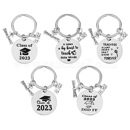 SUPERFINDINGS Class of 2023 Graduation Gifts Keychain Stainless Steel Keychain with Graduation Theme Pattern KEYC-FH0001-32B-1