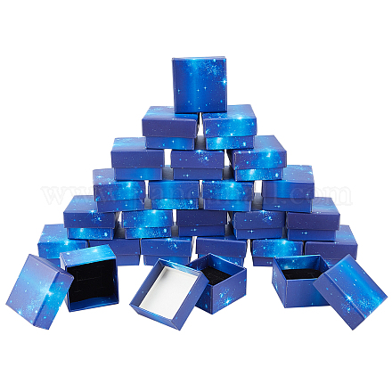 Superfindings 24шт квадратный звездный небесно-голубой картон бумажная шкатулка для драгоценностей подарочный футляр с губкой внутри для маленького ожерелья кольцо серьги юбилеи свадьбы дни рождения CBOX-BC0001-40A-1