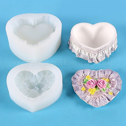 Stampi in silicone per scatola portaoggetti fai da te a forma di cuore con rosa DIY-G099-01B-1
