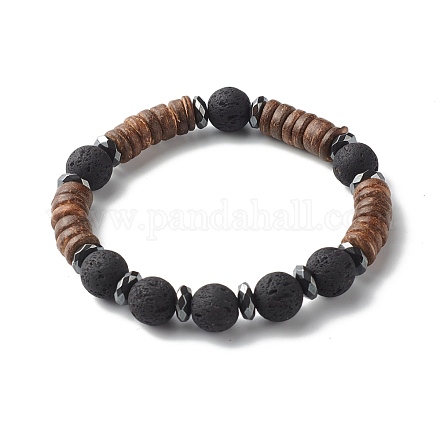 Bracelet extensible en perles de noix de coco naturelles pour hommes et femmes BJEW-JB06771-02-1