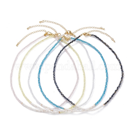 Halskette aus natürlichen Perlen und facettierten Glasperlen für Teenager-Mädchen NJEW-JN03737-1