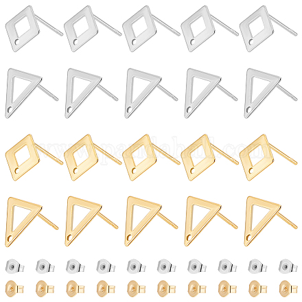 DICOSMETIC 40Pcs 4 Style Hollow Rhombus Stud Earring Triangle Shape Earring Blank Studs Posts with Hole Stainless Steel Ear Stud Components with Ear Nuts for Earring Making EJEW-DC0001-21-1