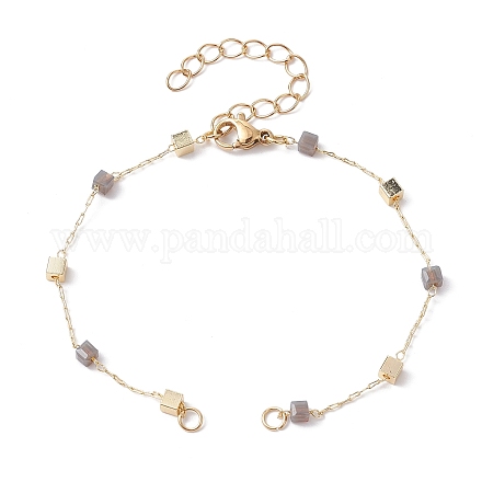 Handmade Brass Cube Beaded Link Chain Bracelet Making AJEW-JB01150-40-1