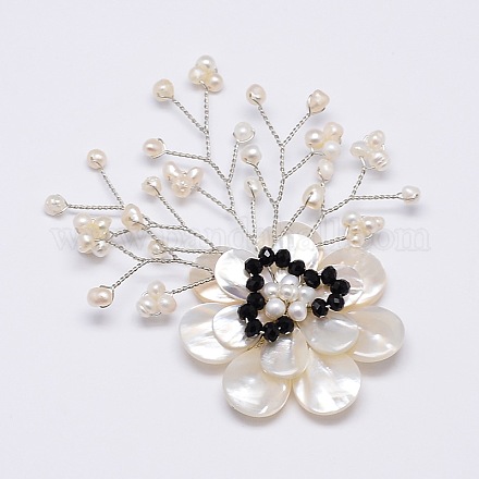 Gros pendentifs de fleur en coquillage blanc SSHEL-J045-02-1