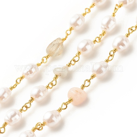 Puces de morganite naturelle et chaînes de perles de perles abs CHC-E024-06G-03-1