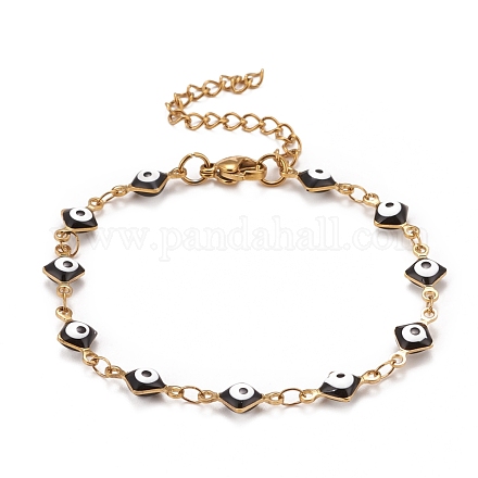 Enamel Rhombus with Evil Eye Link Chains Bracelet BJEW-P271-03G-04-1