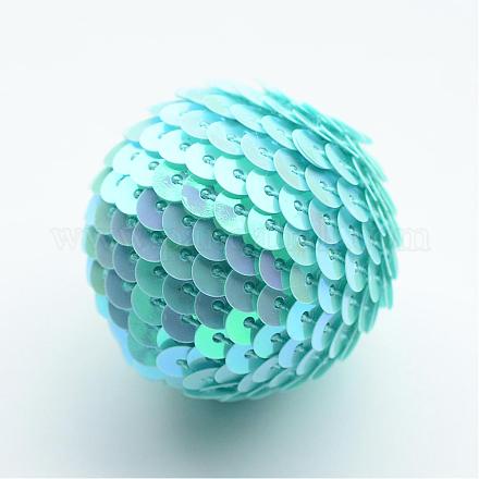 Handmade Woven Foam Wrapped with Paillettes Round Beads WOVE-T001-30mm-06-1