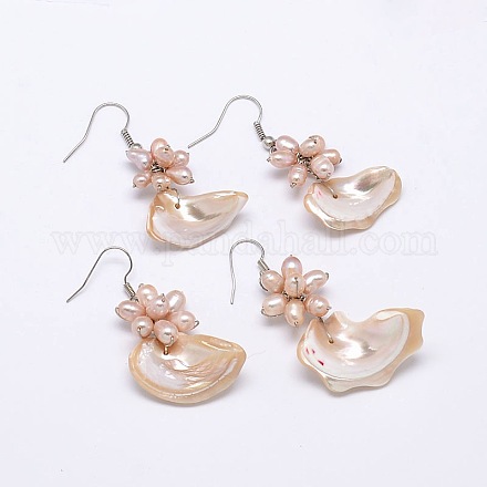 Pearl Shell Dangle Earrings EJEW-E144-E46-01-1